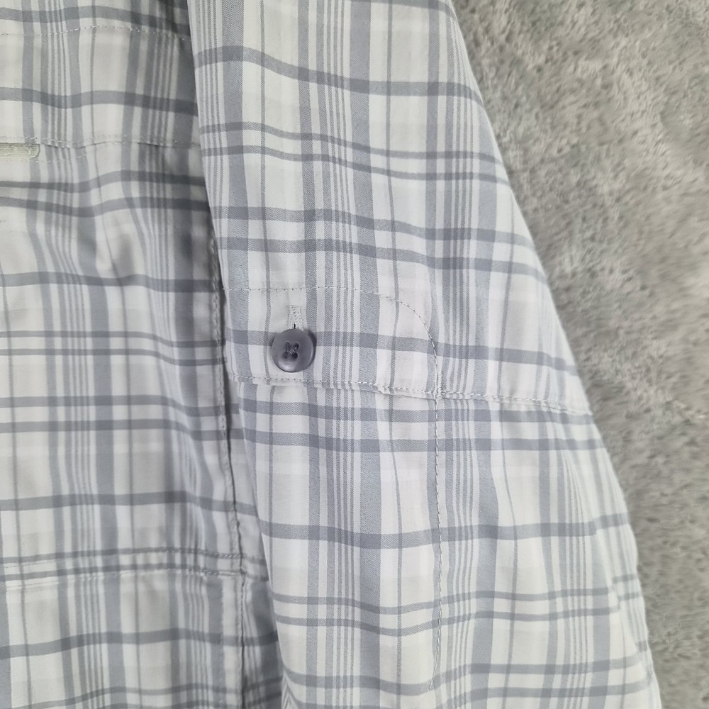 REI Mens Hiking Shirt Medium Gray Plaid Stretch Long Sleeve Roll Tab Outdoor - Picture 5 of 12